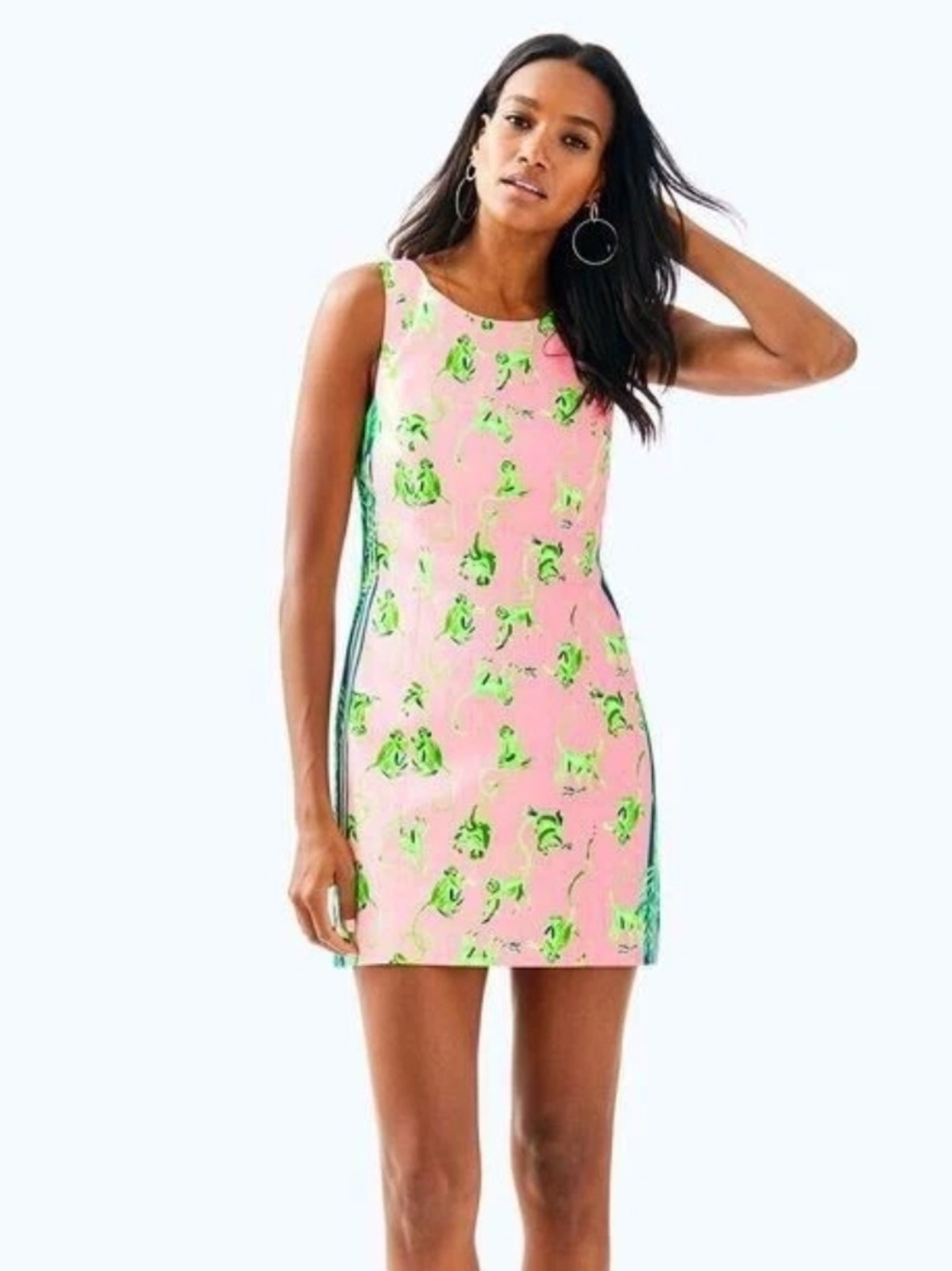 Lilly Pulitzer Sleeveless Pink Dress with Green Monkey Print